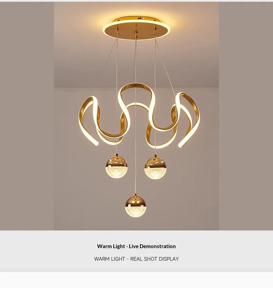 Modern LED Pendant Light With Wavy Ring And Remote Control