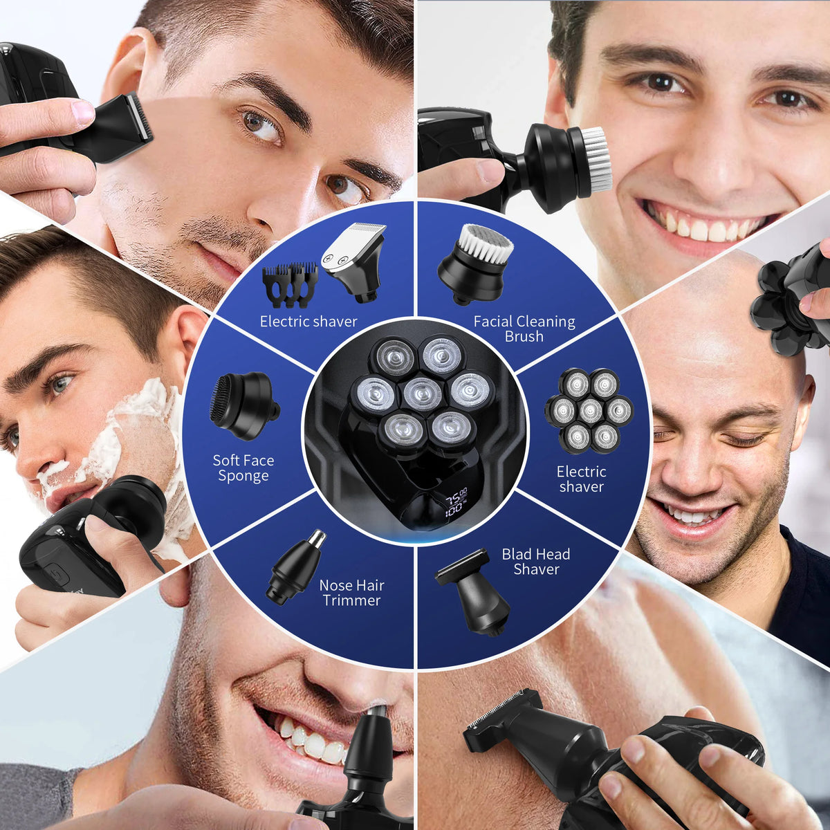 SEJOY 7D Magnetic Floating Head Shaver For Men USB Rechargeable