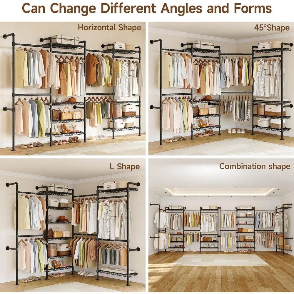 Wall Mounted Closet System Industrial Pipe Clothes Rack For Storage