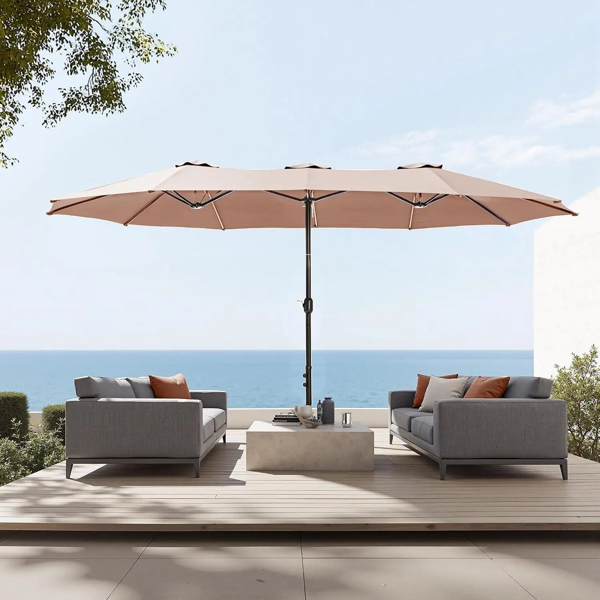Rectangular Market Patio Umbrella Stainless Steel Frame Heavy Duty Base Included