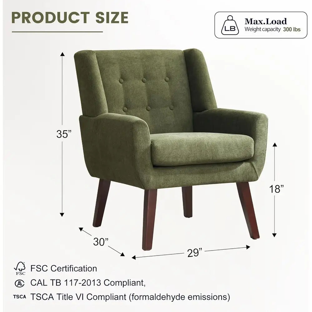 Upholstered Button Tufted Accent Chairs Set of Two Wooden Legs