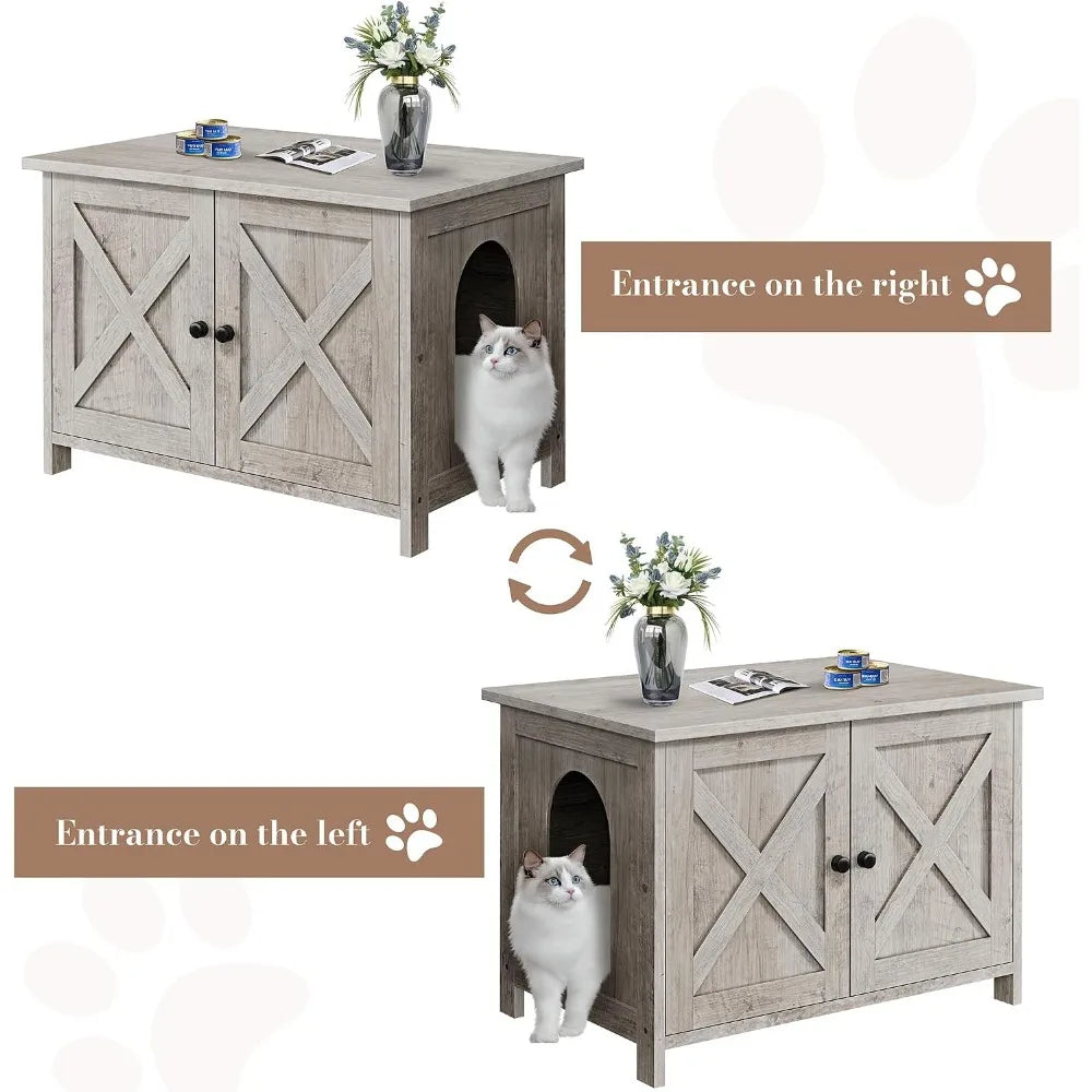 Cat Litter Box Enclosure With Barn Door Hidden Wooden Furniture