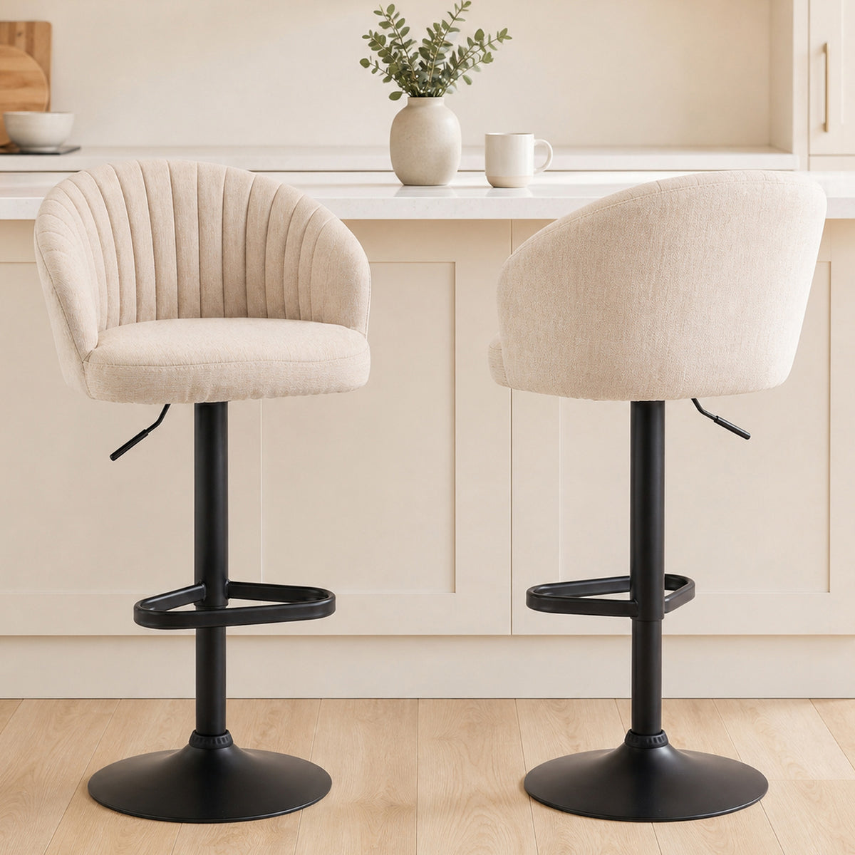 HOMCOM Adjustable Swivel Bar Stools With Linen Upholstery and Footrest